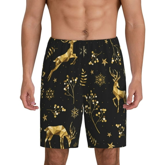 Sikiie Christmas Gold Deers1 Mens Pajama Shorts, Lightweight Lounge Pant with Pockets Soft Sleep Pj Shorts for MenMedium