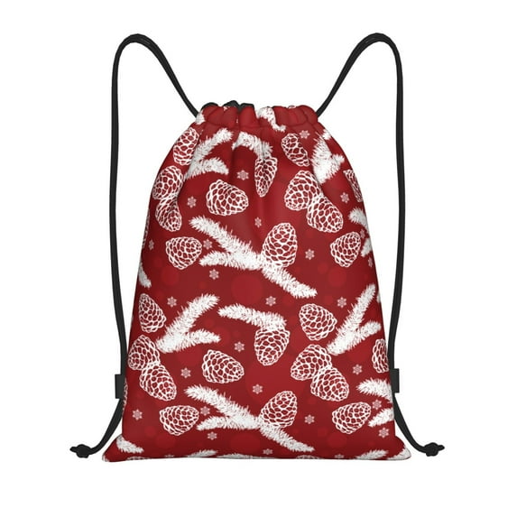 Sikiie Christmas Holiday Pinecone Drawstring Backpack Drawstring Bags, Draw String Back Bag for Sports, Gym, Travel, Swimming, Beach-Small