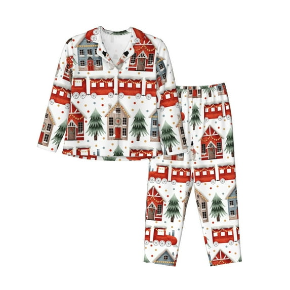 Sikiie Christmas Houses Women's Long-Sleeve Shirt and Full-Length Bottom Pajama Set (s-xxl)-XX-Large