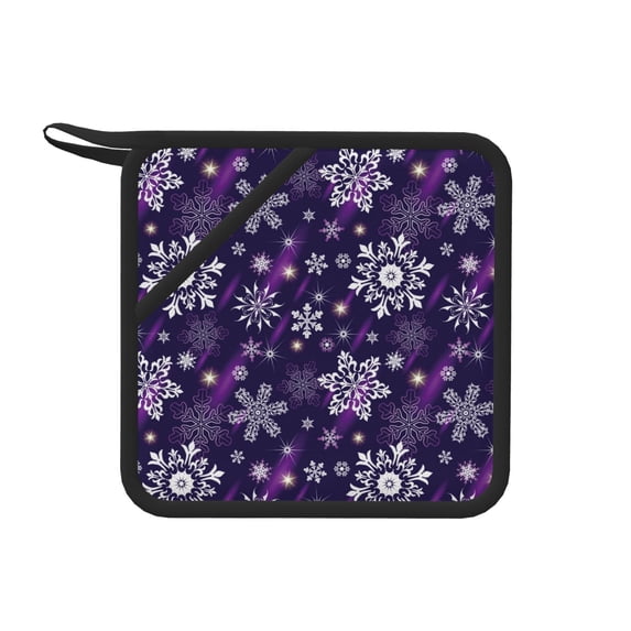 Sikiie Christmas Purple Snowflakes Pot Holders Kitchen Insulation Mats Heat Resistant Pot-Holder Oven Anti-Scald Pads for Cooking Baking, 7.1*7.1inch