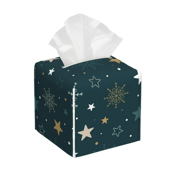 Sikiie Christmas Snowflake Leather Tissue Box Cover Square, tissue box holder - 5.2”x5.2”x5.2”