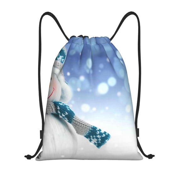 Sikiie Christmas Snowman In The Snow Drawstring Backpack Drawstring Bags, Draw String Back Bag for Sports, Gym, Travel, Swimming, Beach-Small