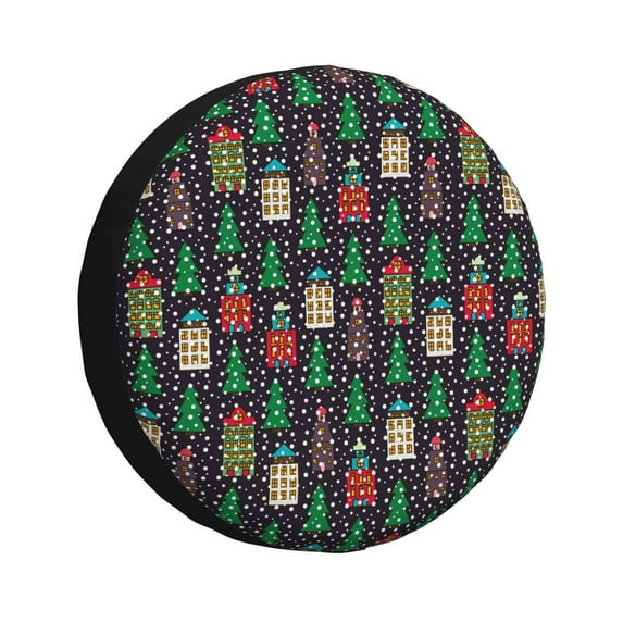 Sikiie Christmas Trees And Houses PVC Leather Spare Tire Wheel Cover Spare Tire Cover, for Car Truck SUV Camper Trailer Universal Fit(14-17in)-15 inch