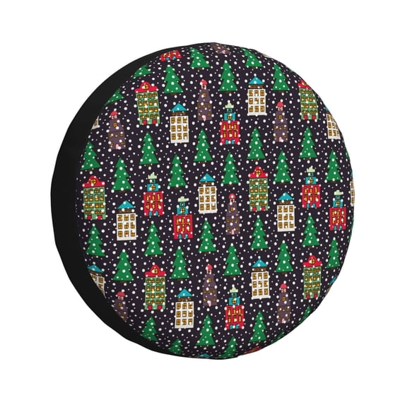 Sikiie Christmas Trees And Houses PVC Leather Spare Tire Wheel Cover Spare Tire Cover, for Car Truck SUV Camper Trailer Universal Fit(14-17in)-16 inch