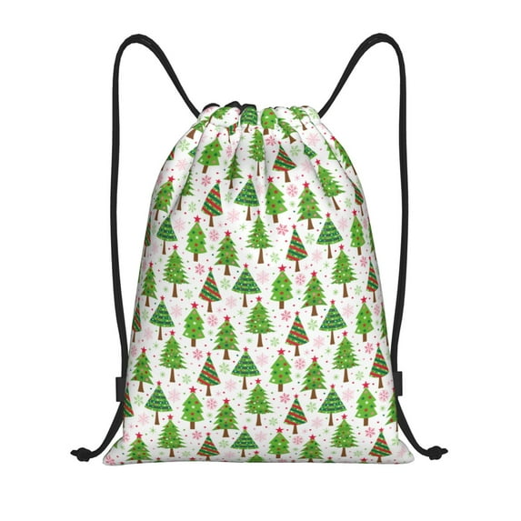 Sikiie Christmas Trees Drawstring Backpack Drawstring Bags, Draw String Back Bag for Sports, Gym, Travel, Swimming, Beach-Medium