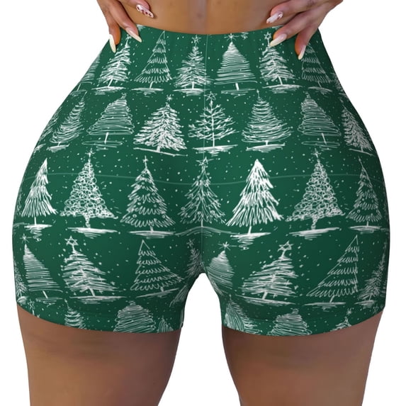 Sikiie Christmas Trees Print Workout Shorts Women Scrunch Butt Gym Shorts Seamless High Waist Tummy Control Yoga Biker Athletic Shorts
