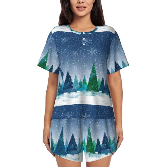 Sikiie Christmas Trees Womens Pajama Sets Short Sleeve Top With Pants Sleepwear 2 Piece Lounge Set4X-Large