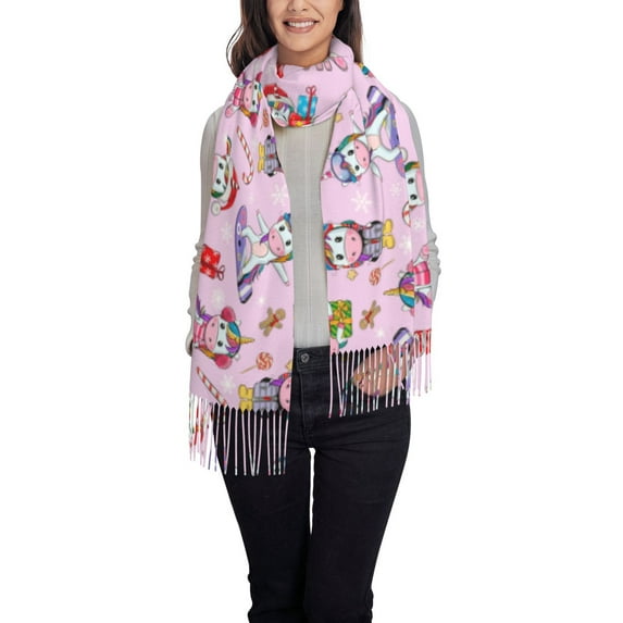 Sikiie Christmas Unicorns Shawl Wraps Big Scarf Tassel Fall Winter Thick Scarf Warm Shawl Women Fall Gifts