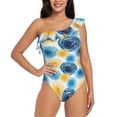 thumbnail image 1 of Sikiie Circular Print Women One Piece Swimsuits Tummy Control One Shoulder Bathing Suits Ruffle Swimwear, From S to XXL-X-Large, 1 of 6