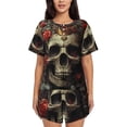 thumbnail image 1 of Sikiie Classical Rose Crown Skull Womens Pajama Sets Short Sleeve Top With Pants Sleepwear 2 Piece Lounge Set4X-Large, 1 of 6