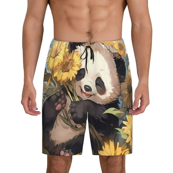 Sikiie Clear Sky Cute Sunflower Panda Mens Pajama Shorts, Lightweight Lounge Pant with Pockets Soft Sleep Pj Shorts for MenXX-Large