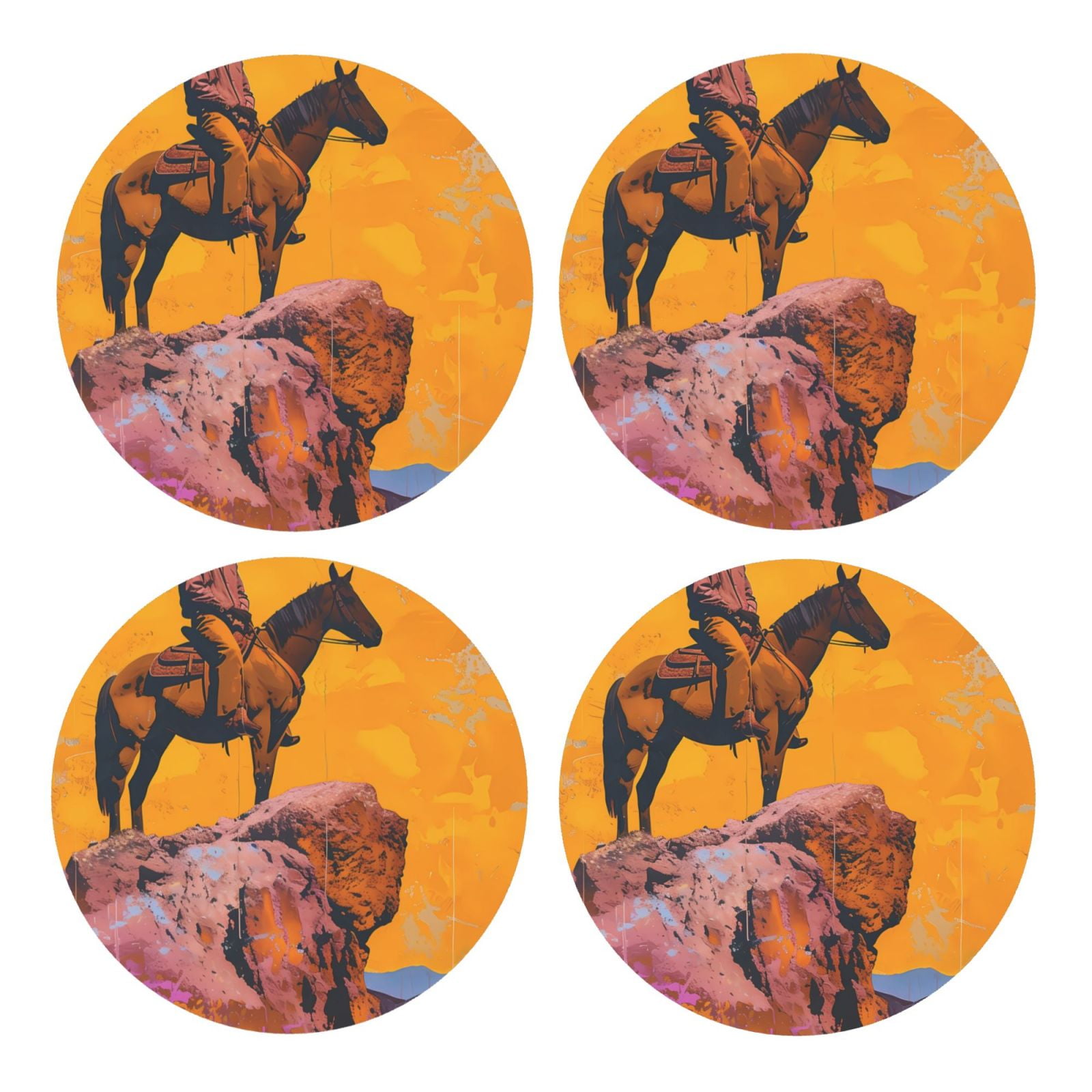 Sikiie Cliff Western Cowboy MDF Cork Coaster 4 Pcs - Absorbent Beverage ...
