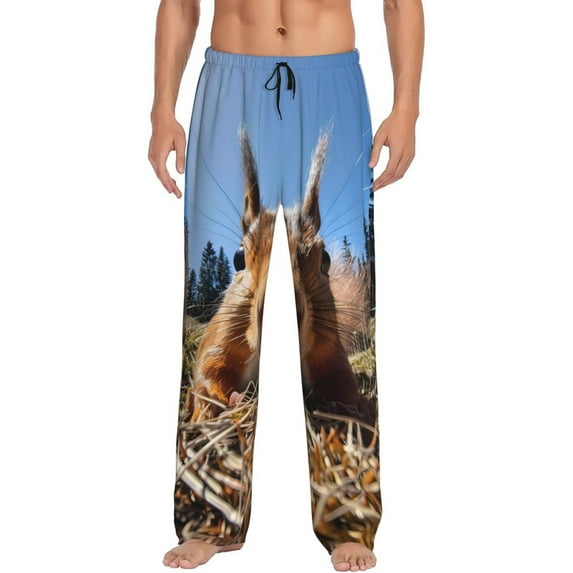 Sikiie Close-Up Curious Squirrel Pajama Pants Men, PJ Bottoms, Sleep & Lounge Pants-Medium