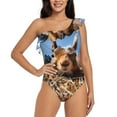 thumbnail image 1 of Sikiie Close-Up Curious Squirrel Print Women One Piece Swimsuits Tummy Control One Shoulder Bathing Suits Ruffle Swimwear, From S to XXL-X-Large, 1 of 6