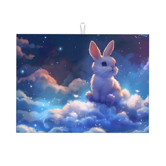 Sikiie Cloud Cute Rabbit Dish Drying Mat, Kitchen Counter Mat, Self Drying Mat for Kitchen Counter Dish Drying Pad ,for Dishes, Utensils, Pots and Pans(24" x 18")