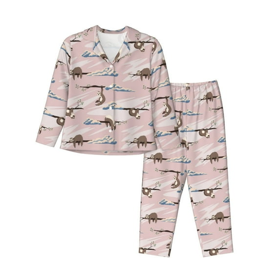 Sikiie Cloud Sloth Women's Long-Sleeve Shirt and Full-Length Bottom Pajama Set (s-xxl)-X-Large