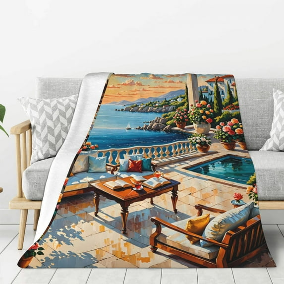 Sikiie Coastal Style Garden Villa Cozy Flannel Fleece Throw Blanket: Lightweight & Thick for All Seasons - Perfect for Women, Men, & Kids"50"x40"