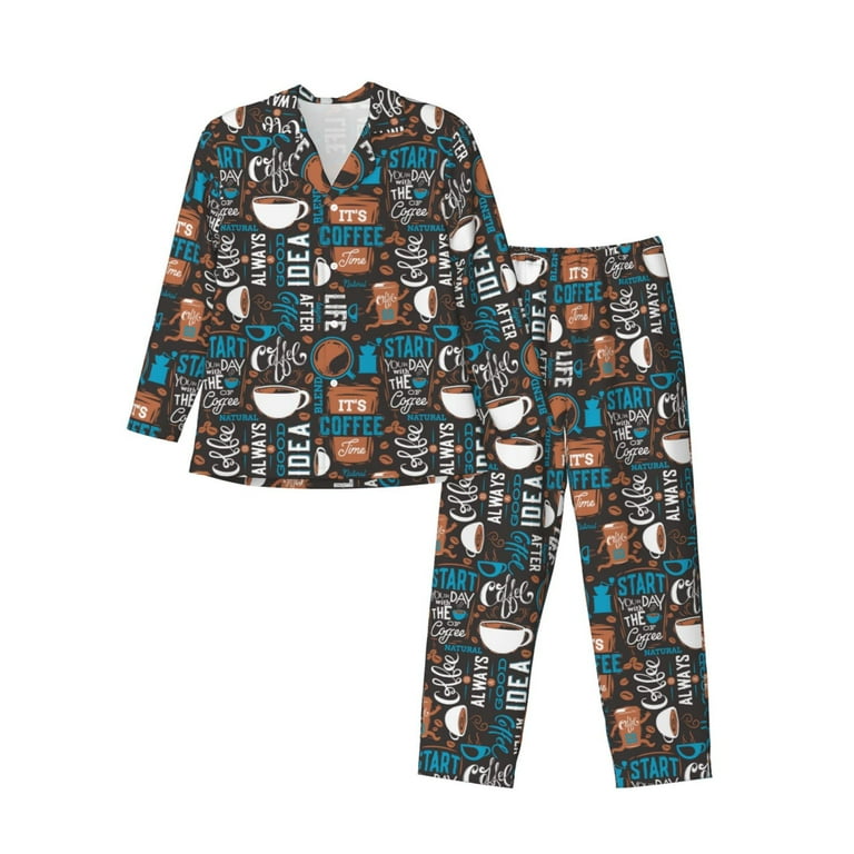 Sikiie Coffee Lover Print Mens Pajama Set Soft Warm Long Sleeve Sleepwear Cozy Button Down Pjs for Men Small Walmart