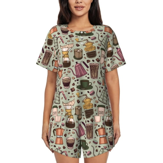 Sikiie Coffee pots cup Womens Pajama Sets Short Sleeve Top With Pants Sleepwear 2 Piece Lounge Set-Medium