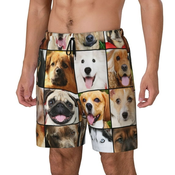 Sikiie Collage of different dogs Print Men's Double Layer Swimming Trunks, Adjustable Waistband and Pockets Sports Swimming Trunks, Beach Swimwear-Medium