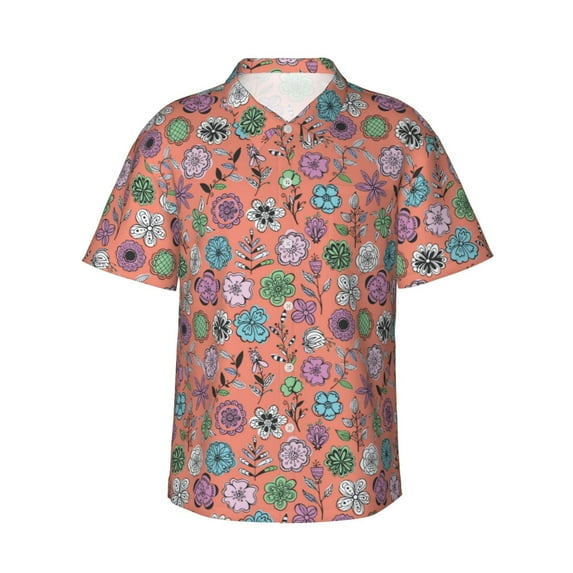 Sikiie Color Flowers Print Men's Hawaiian Shirt, Summer Beach Button Pocket Short Sleeve T-Shirt,XX-Large