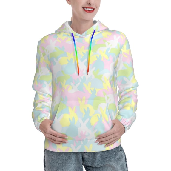 Sikiie Color Rabbit Women's Casual Hoodies Long Sleeve Lightweight Pullover Tops Loose Sweatshirt-Medium