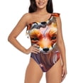thumbnail image 1 of Sikiie Color Splash Fox Portrait Print Women One Piece Swimsuits Tummy Control One Shoulder Bathing Suits Ruffle Swimwear, From S to XXL-XX-Large, 1 of 6