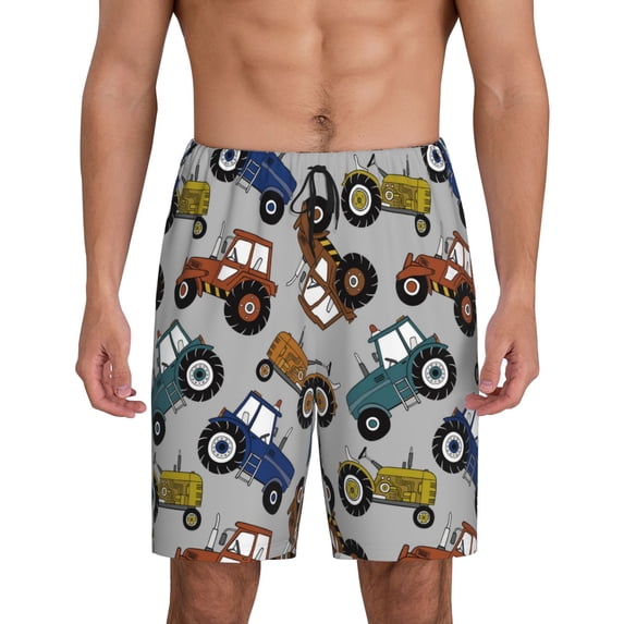 Sikiie Color Tractor Mens Pajama Shorts, Lightweight Lounge Pant with Pockets Soft Sleep Pj Shorts for Men