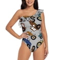 thumbnail image 1 of Sikiie Color Tractor Print Women One Piece Swimsuits Tummy Control One Shoulder Bathing Suits Ruffle Swimwear, From S to XXL-Small, 1 of 6