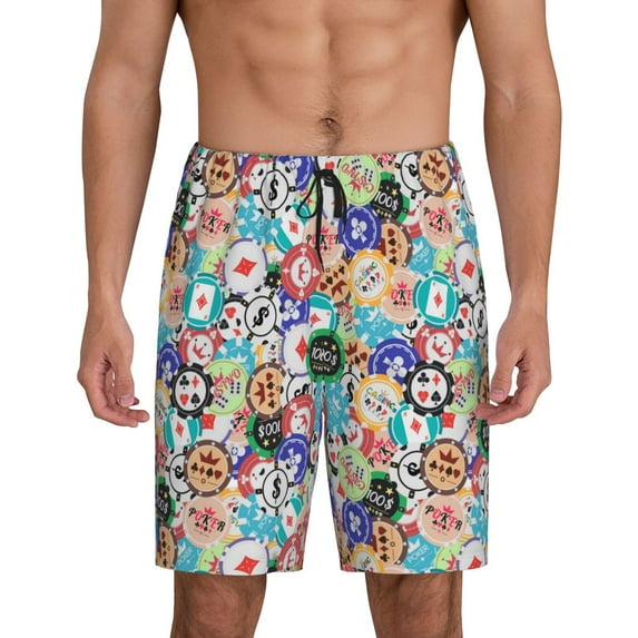 Sikiie Colored Casino Chips Mens Pajama Shorts, Lightweight Lounge Pant with Pockets Soft Sleep Pj Shorts for MenSmall