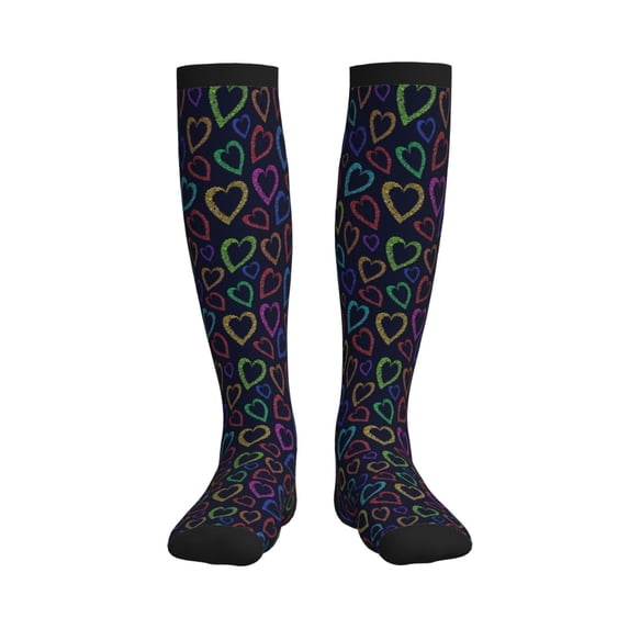 Sikiie Colored Hearts 1 Pairs Compression Socks for Men and Women 15-20 mmHg Running Support Socks