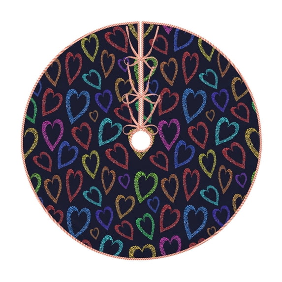 Sikiie Colored Hearts Nativity Christmas Tree Skirt, Jesus Christian Winter Holiday Tree Mat Decoration(30-48IN)48"