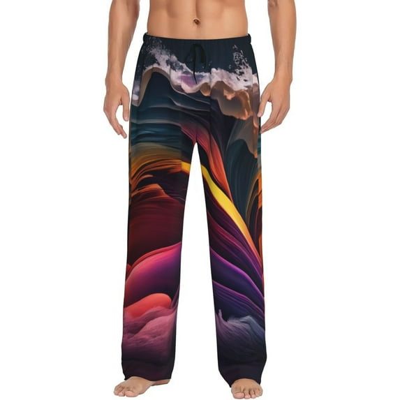Sikiie Colorful Abstract Wave Motion Pajama Pants Men, PJ Bottoms, Sleep & Lounge Pants-XX-Large