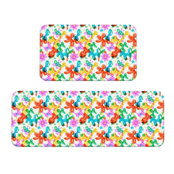 Sikiie Colorful Air Balloons Kitchen Mat 2 PCS Cushioned Kitchen Rug, Waterproof Non-Slip Kitchen Mats for Kitchen, Floor Home, Sink, Laundry