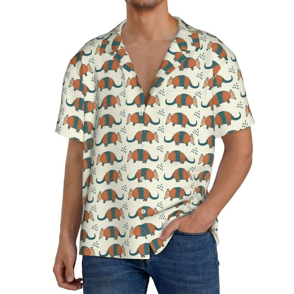 Sikiie Colorful Armadillos Men's Cuban Shirt, Hawaiian Shirts, Business Casual Button Down Shirts, Short Sleeve Shirt-XX-Large