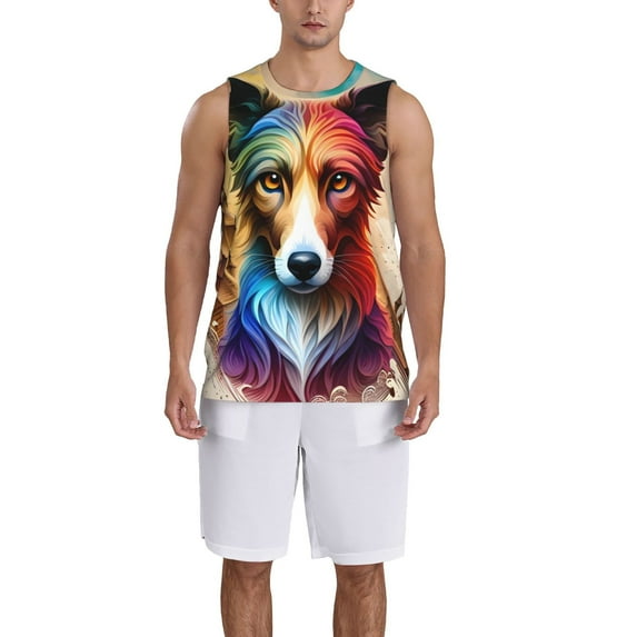 Sikiie Colorful Art Dog Basketball Jersey Reversible Men's Mesh Athletic Sports Shirts Training Practice S-4XLSmall