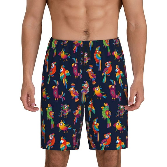 Sikiie Colorful Birds Mens Pajama Shorts, Lounge Pant, Men's shorts，Sleep Pj Shorts for Men-X-Large