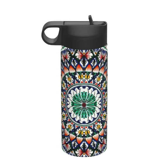 Sikiie Colorful With Blue Oriental Print 18OZ Insulated Straw Cup, Portable Leak-proof Sports Water Bottle, Stainless Steel Water Cup Suitable for Home and Outdoor