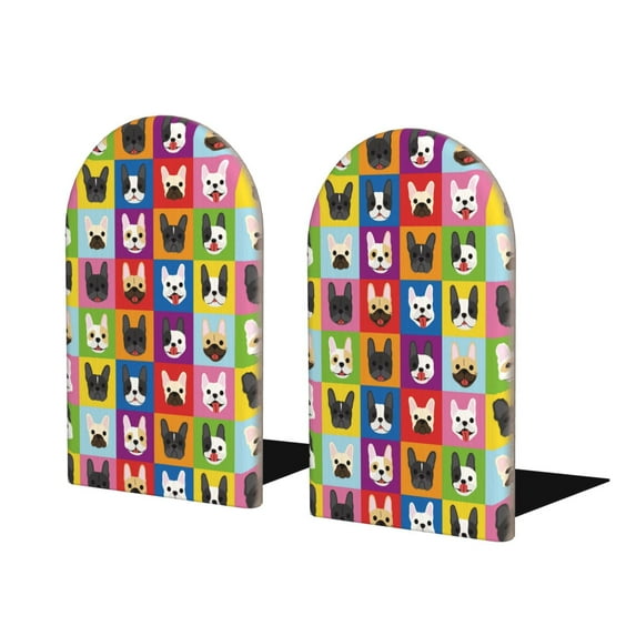 Sikiie Colorful Bulldog Bookends 1 Pair, Wood Bookends for Shelves, Book Ends for Shelves, Book Shelf Holder for Home Office
