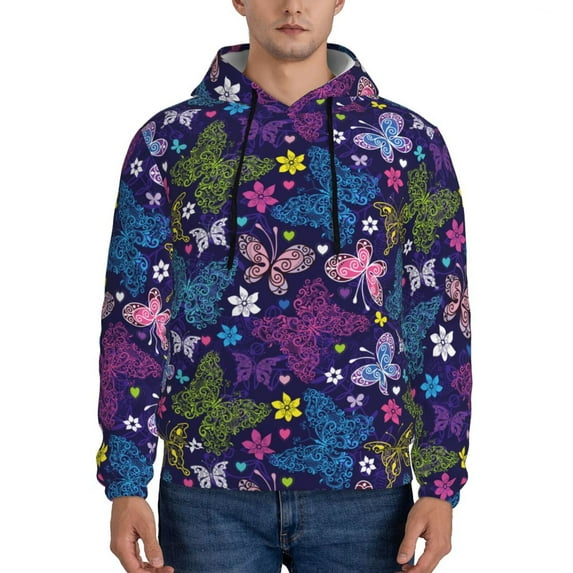 Sikiie Colorful Butterflies Men's Hoodie, Essentials Hoodie, Sweatshirt, Pullover Hooded Sweatshirt for Men-Small