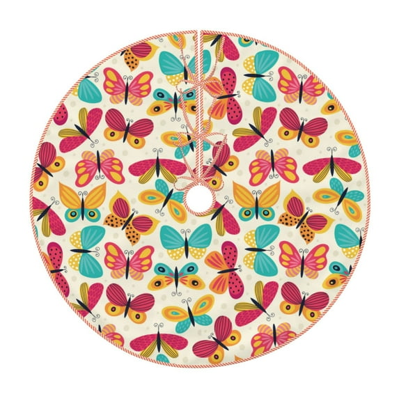 Sikiie Colorful Butterflies Nativity Christmas Tree Skirt, Jesus Christian Winter Holiday Tree Mat Decoration(30-48IN)30"