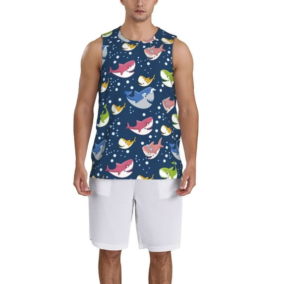 Sikiie Colorful Cartoon Shark Basketball Jersey Reversible Men's Mesh Athletic Sports Shirts Training Practice S-4XLSmall
