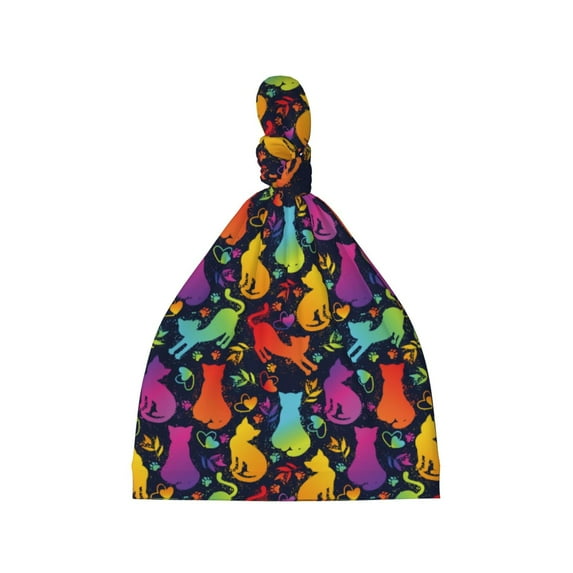 Sikiie Colorful Cats Baby Newborn Hats, Infant Knotted Baby Hat, Beanie Top Knot Caps for Baby Boys Girls