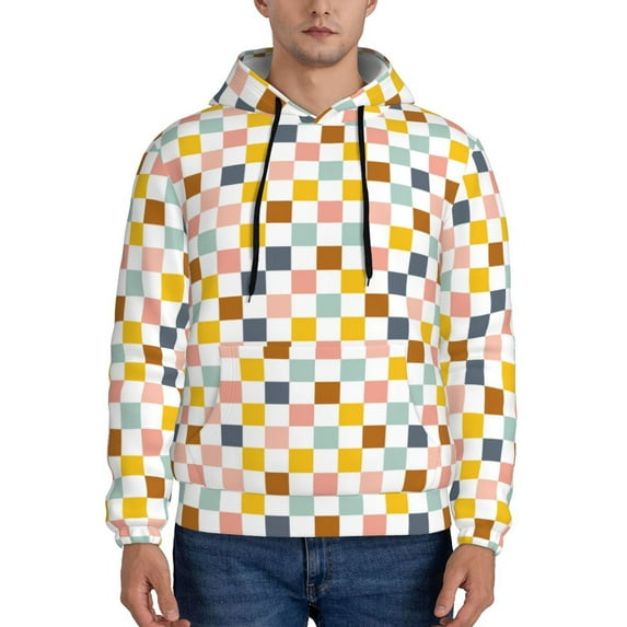 Sikiie Colorful Checkered 1 Men's Hoodie, Essentials Hoodie, Sweatshirt, Pullover Hooded Sweatshirt for Men-XX-Large