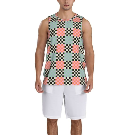 Sikiie Colorful Checkered Basketball Jersey Reversible Men's Mesh Athletic Sports Shirts Training Practice S-4XLMedium