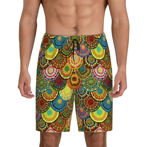 Sikiie Colorful Circle Mens Pajama Shorts, Lounge Pant, Men's shorts，Sleep Pj Shorts for Men-X-Large