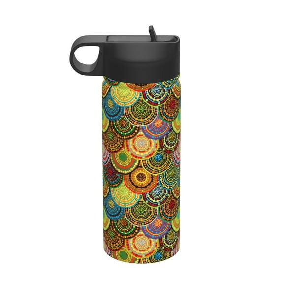 Sikiie Colorful Circle Print 18OZ Insulated Straw Cup, Portable Leak-proof Sports Water Bottle, Stainless Steel Water Cup Suitable for Home and Outdoor