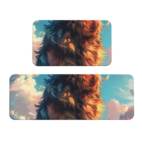 Sikiie Colorful Cloud Shepherd Dog Kitchen Mat 2 PCS Cushioned Kitchen Rug, Waterproof Non-Slip Kitchen Mats for Kitchen, Floor Home, Sink, Laundry