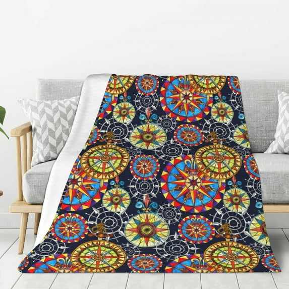 Sikiie Colorful Compasses Cozy Flannel Fleece Throw Blanket: Lightweight & Thick for All Seasons - Perfect for Women, Men, & Kids"80"x60"