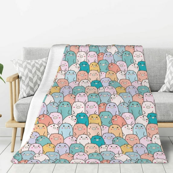 Sikiie Colorful Cute Pig Cozy Flannel Fleece Throw Blanket: Lightweight & Thick for All Seasons - Perfect for Women, Men, & Kids"60"x50"